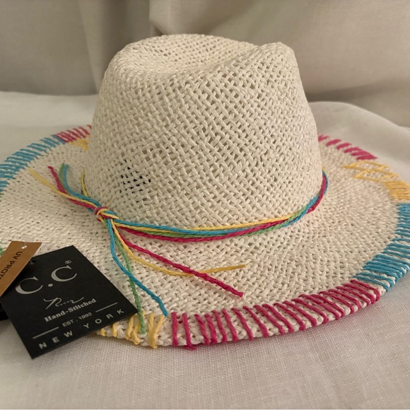 C.C New York UPF 50+ Panama Sun Hat Rainbow Stitched Brim Beach Resort Festival - Picture 10 of 10